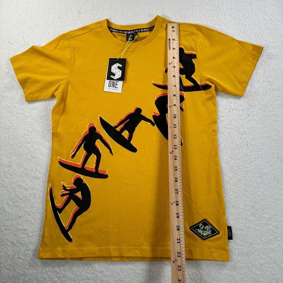 S1 Someone Kids 12 Year Old Ochre/Yellow Graphic Surfer Boy The Wave Tee Shirt - Picture 10 of 10